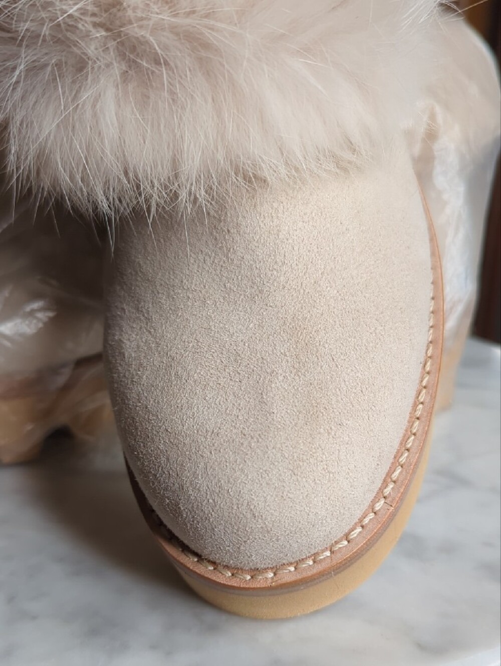 Rachel Zoe Cream Genuine Rabbit Fur Cuff Winter Boots - Picture 6 of 17